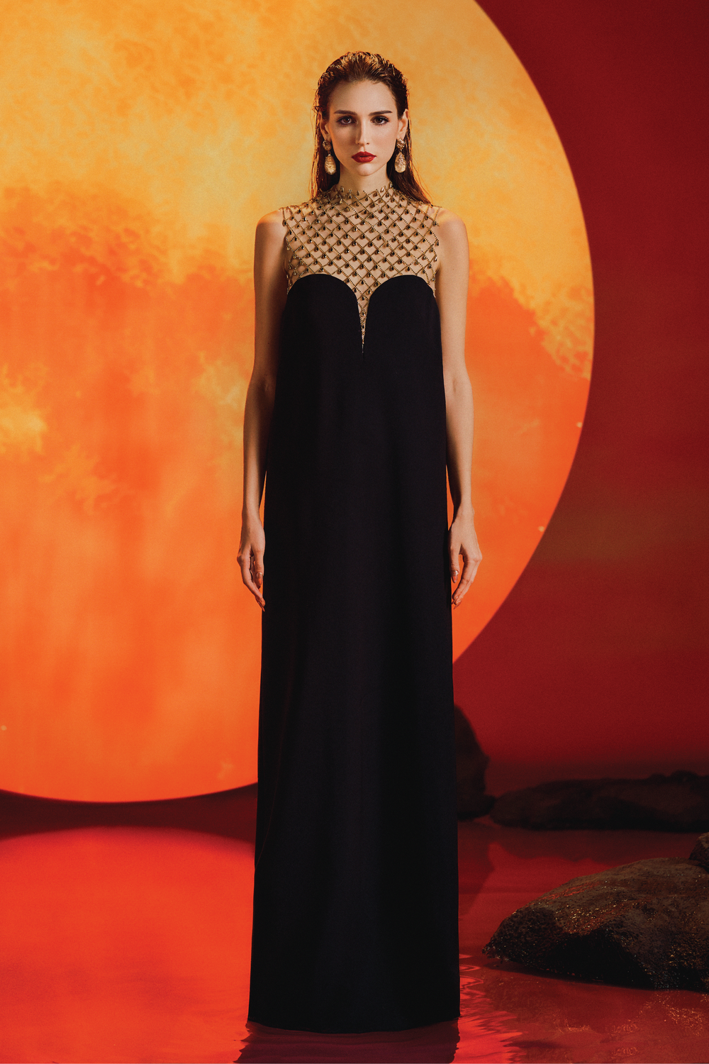 Sleeveless High Neck Dress LUNE DE SOIE Sleeveless High Neck Dress LUNE DE SOIE