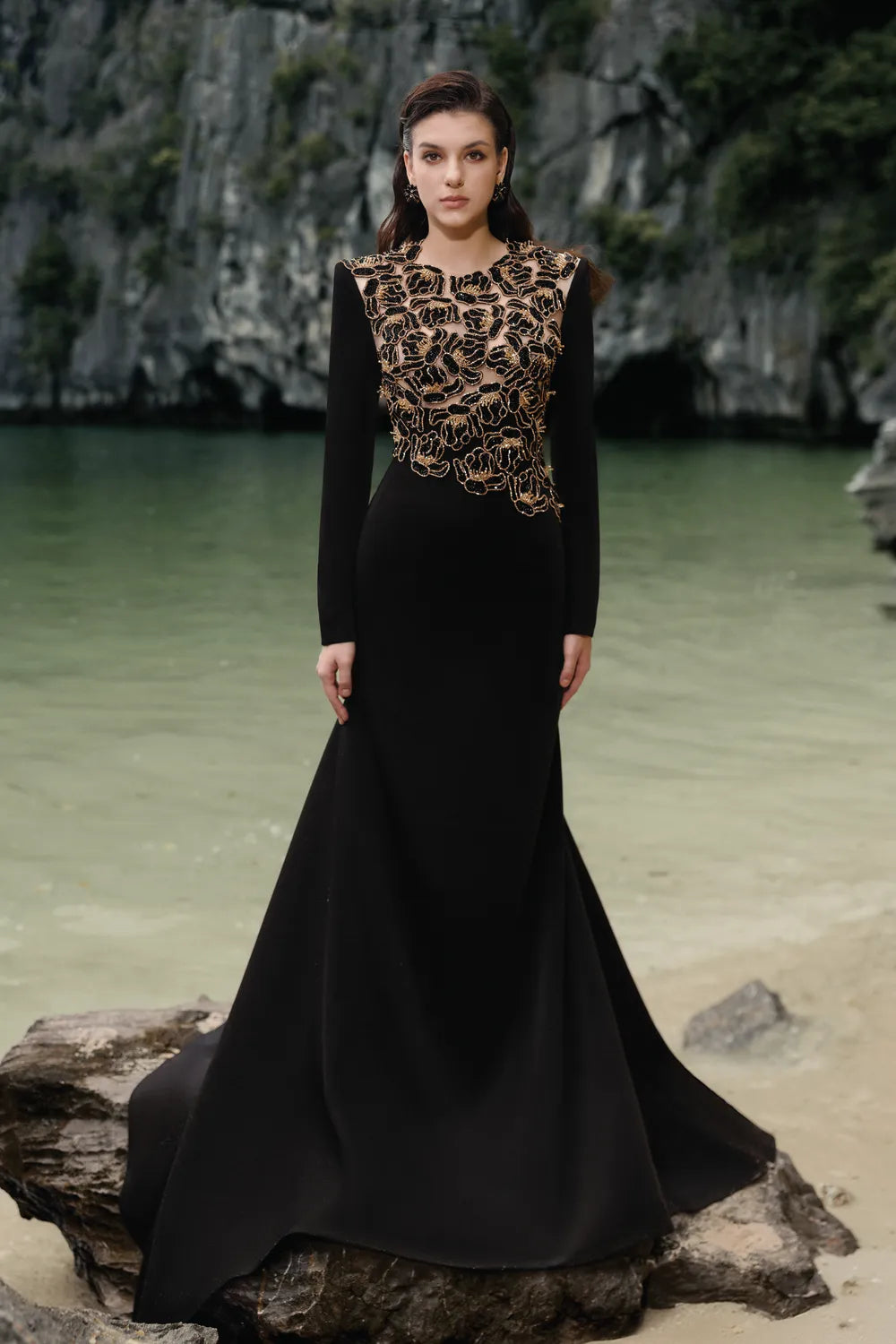 Long Sleeves Floral Embellished Dress