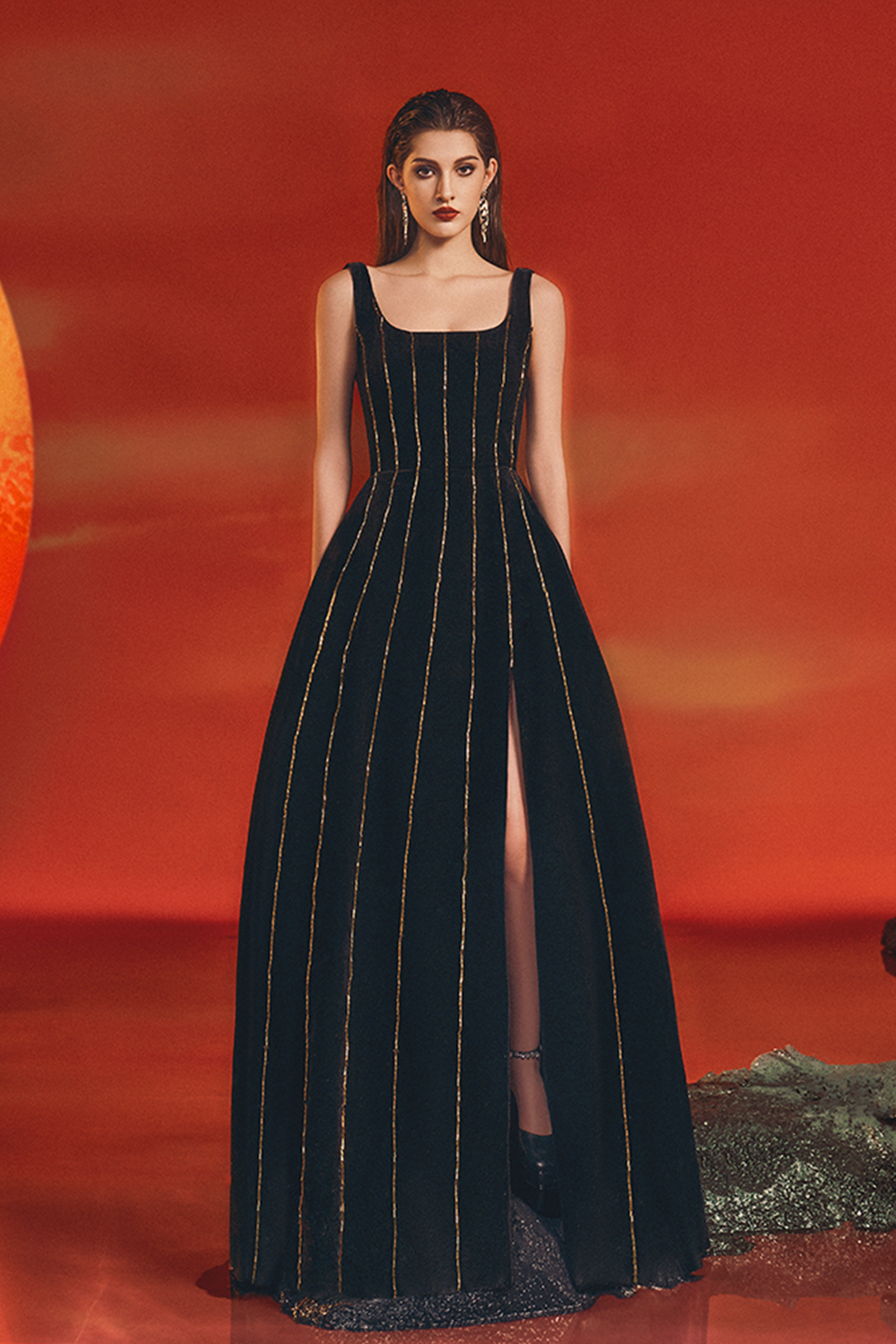 U-Neck Front Slit Dress