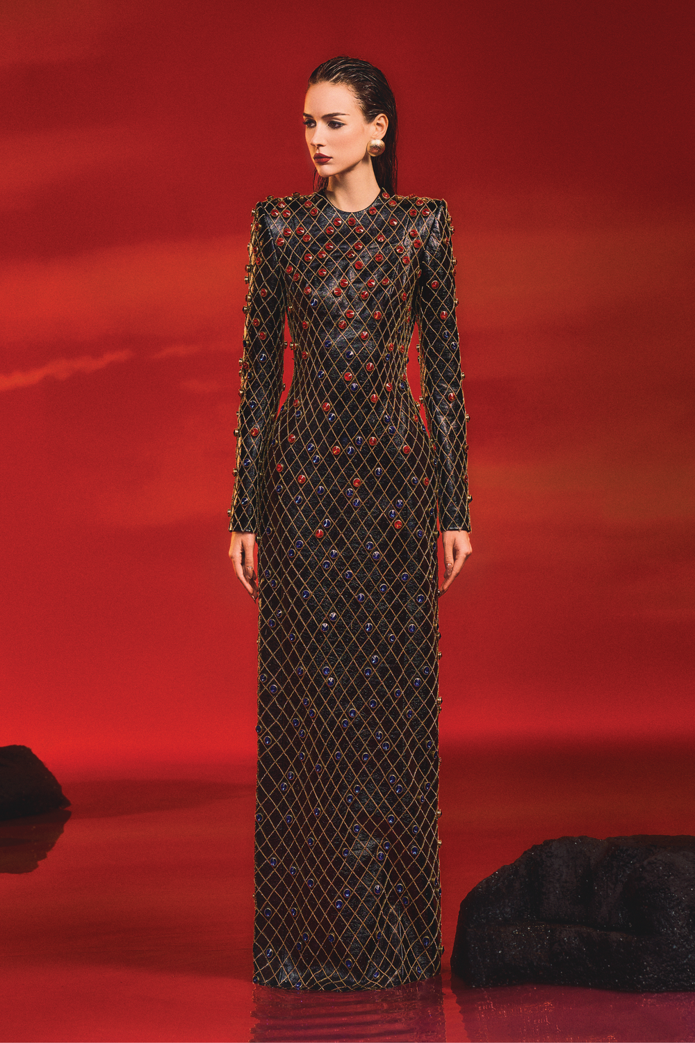 Crystal Embellished Leather Dress