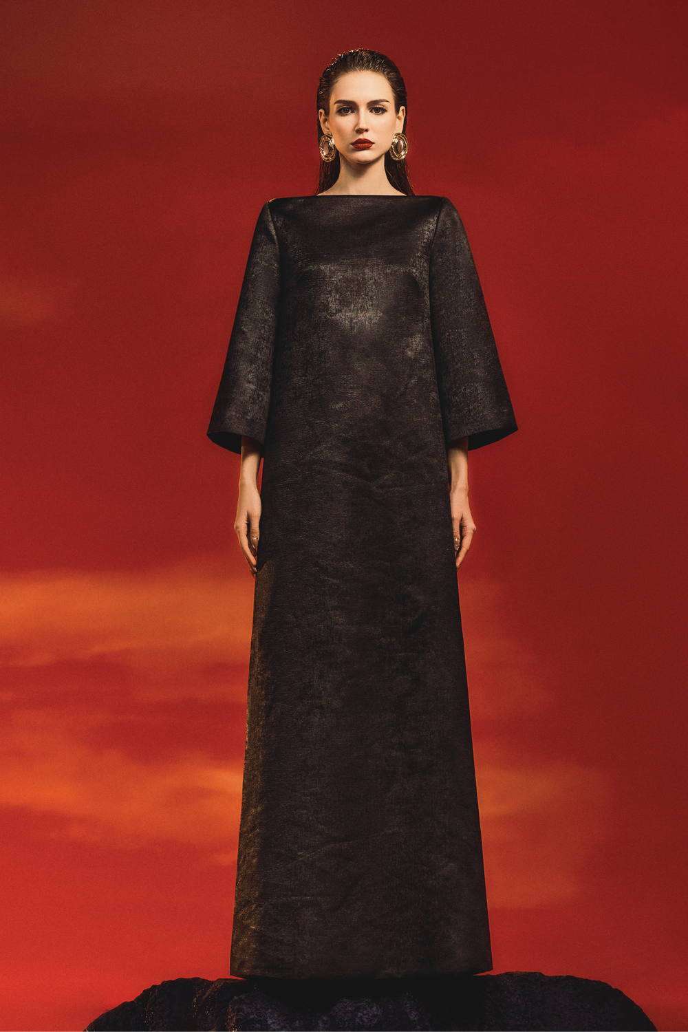 Boat Neck Wide Sleeve Dress