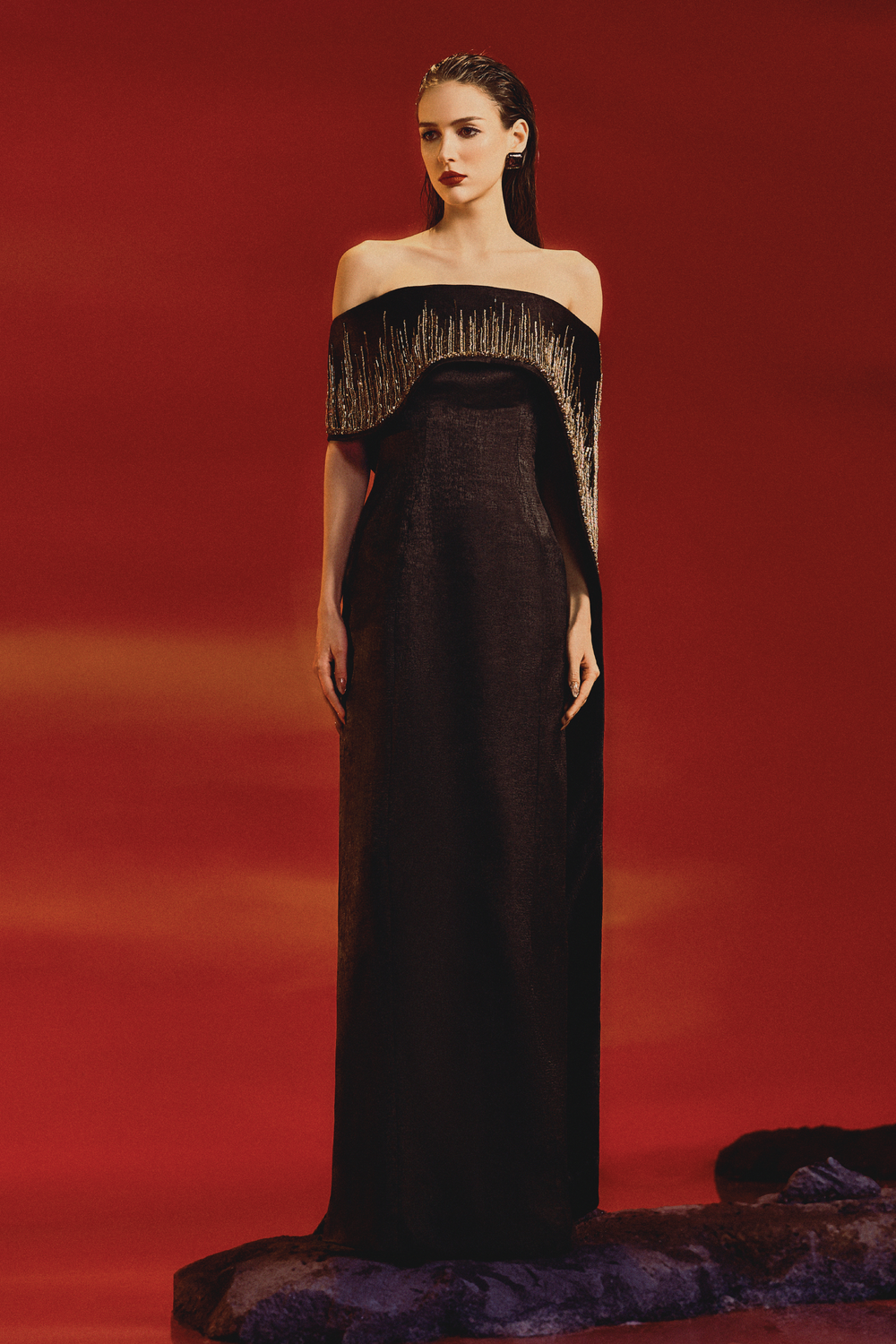 Asymmetric Cape Sleeve Dress