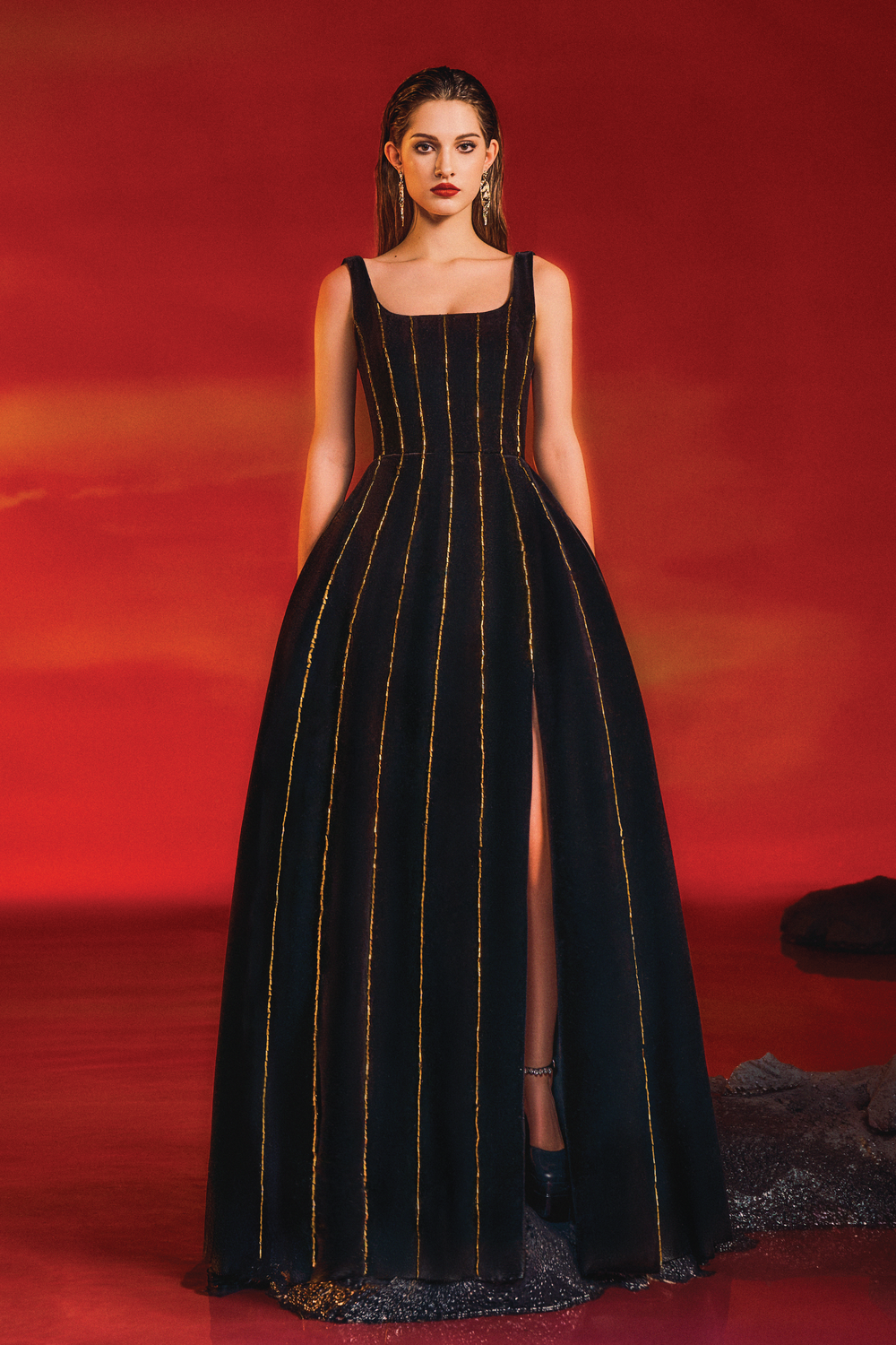 U-Neck Front Slit Dress