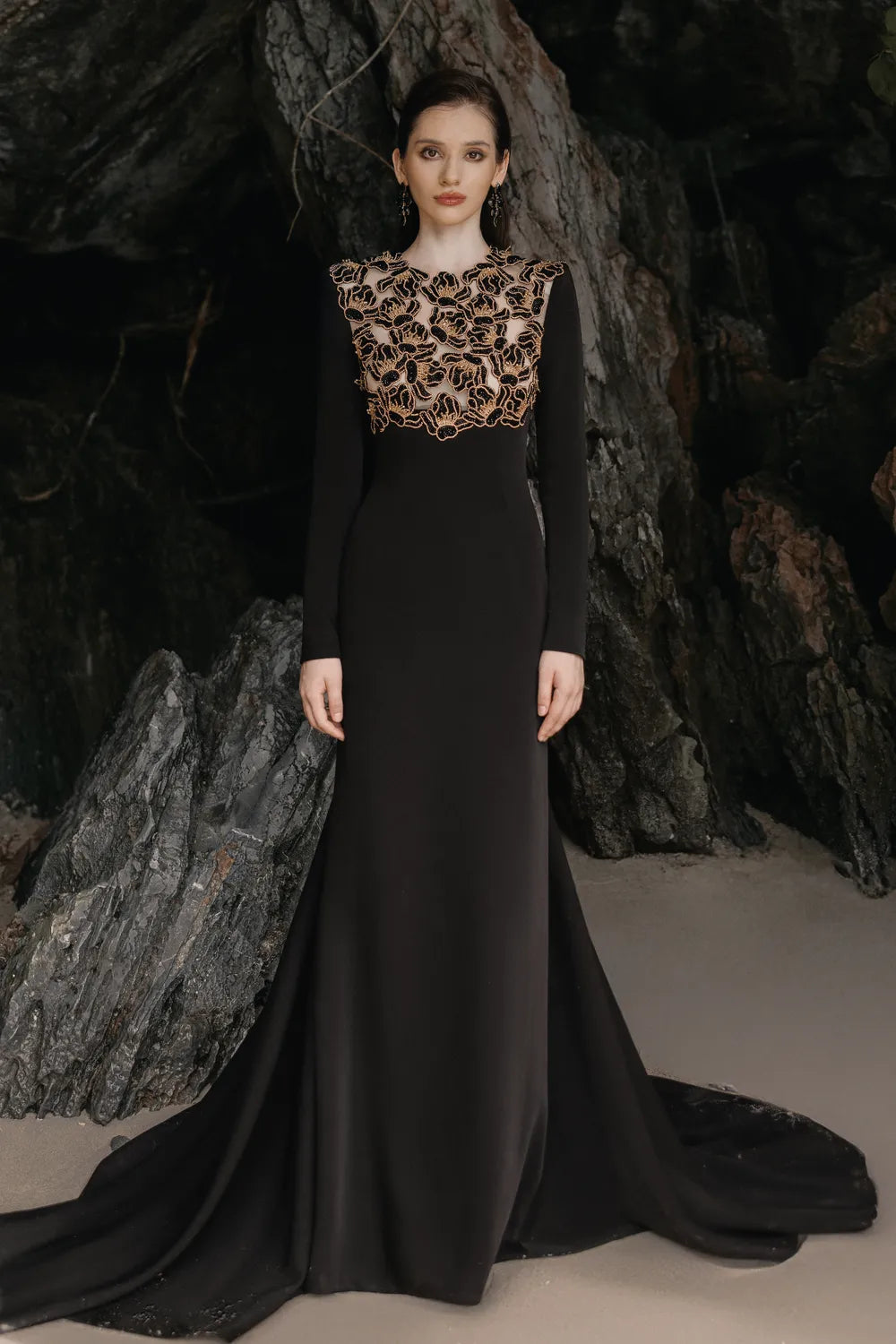 Round Neck Floral Embellished High Low Dress