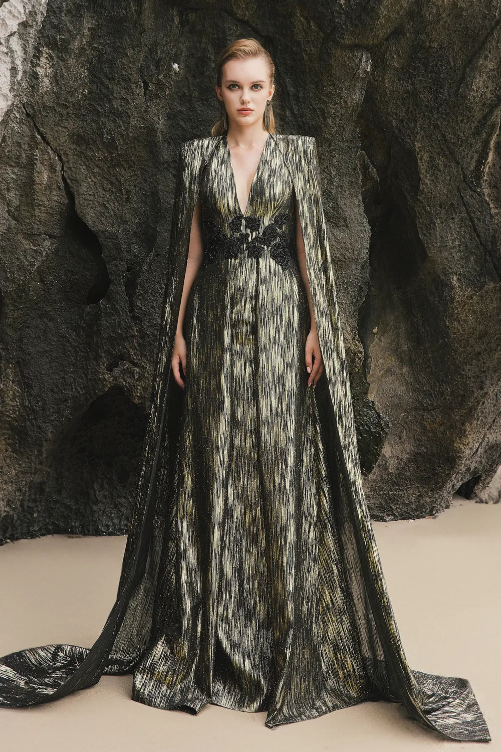 Deep V-Neck Long Back Flap Dress