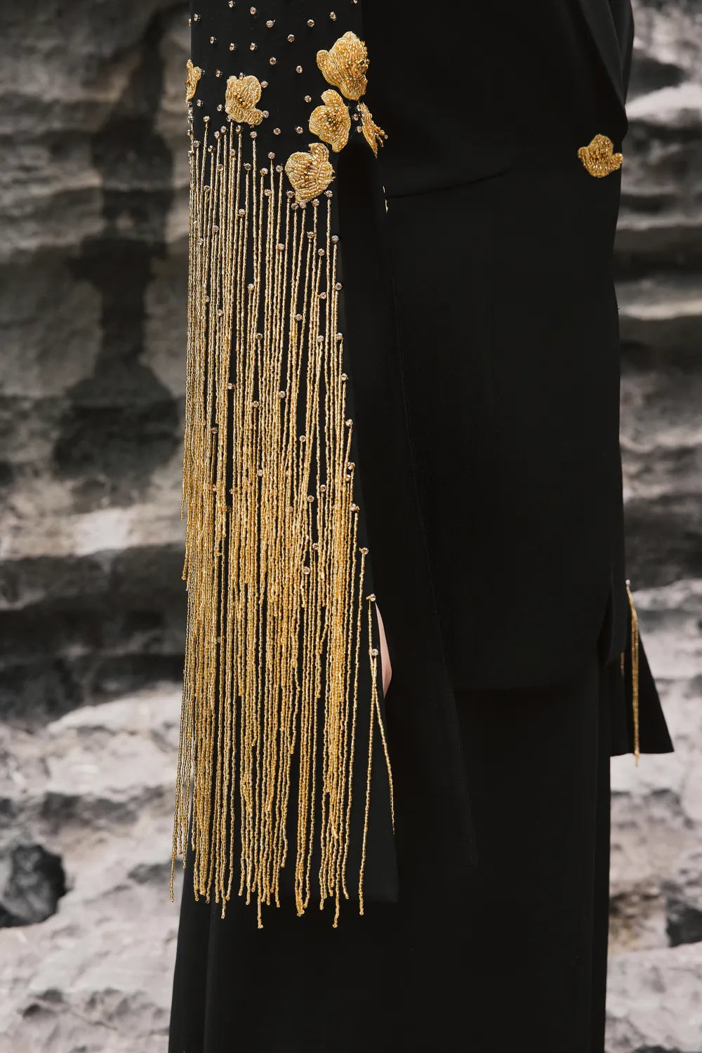 Shawl Lapel Flared Sleeves Blazer With Side Pleated Straight Skirt Set