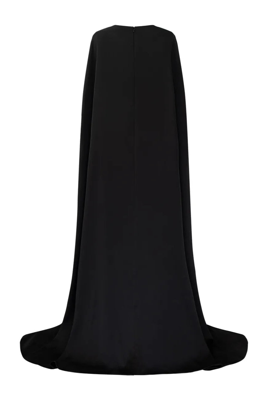 Long Cape Sleeves Floral Embellished Dress