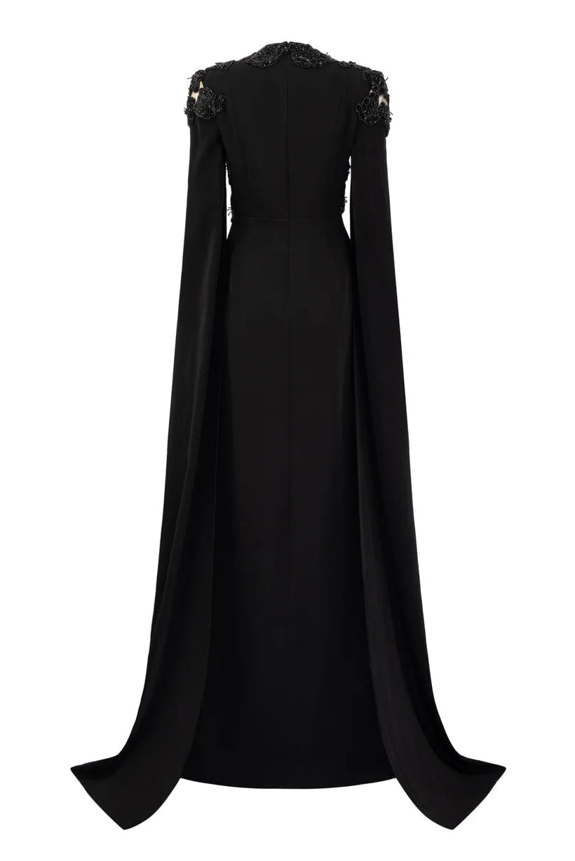 High Neck Cape Sleeves Floral Dress