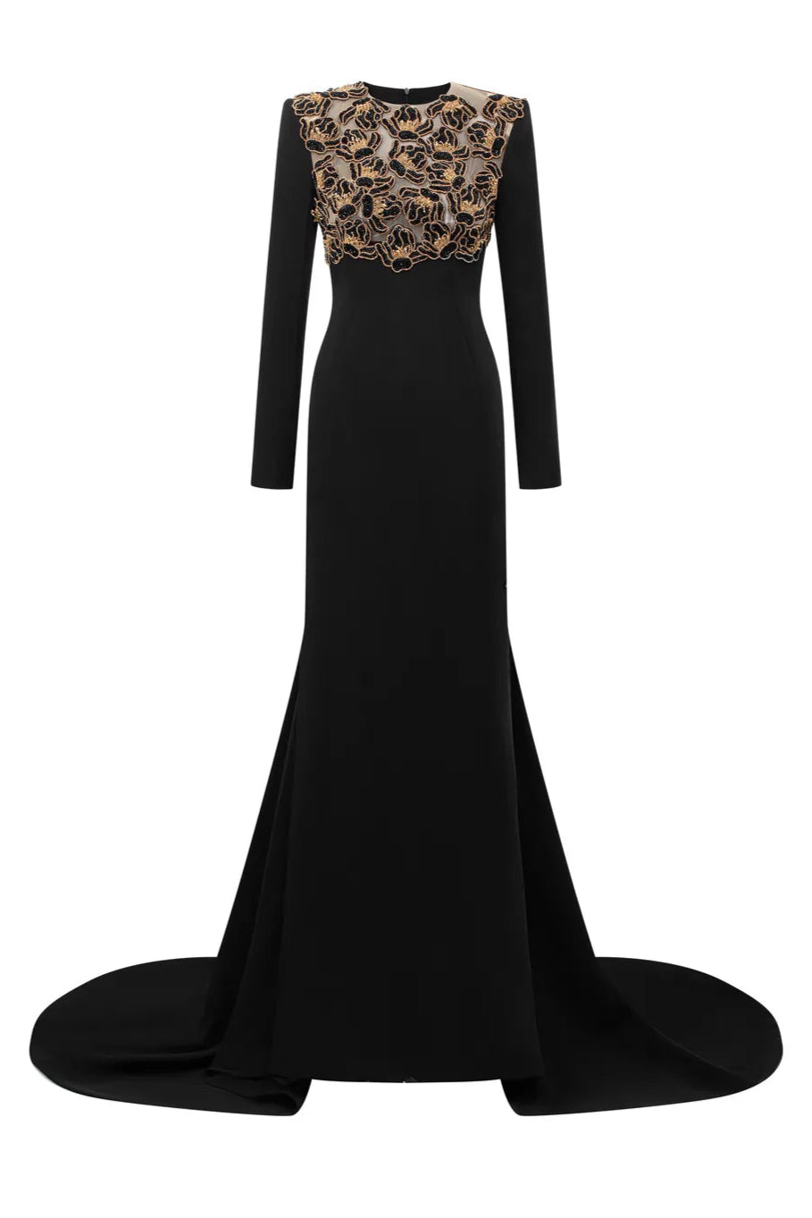 Round Neck Floral Embellished High Low Dress