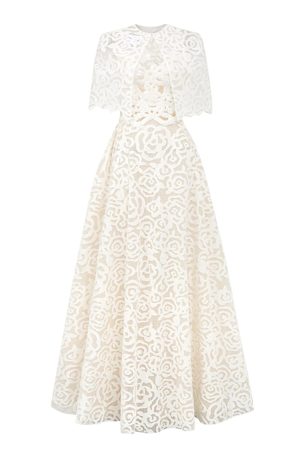 Floral Pattern Lace Cape With Floral A-line Dress Set