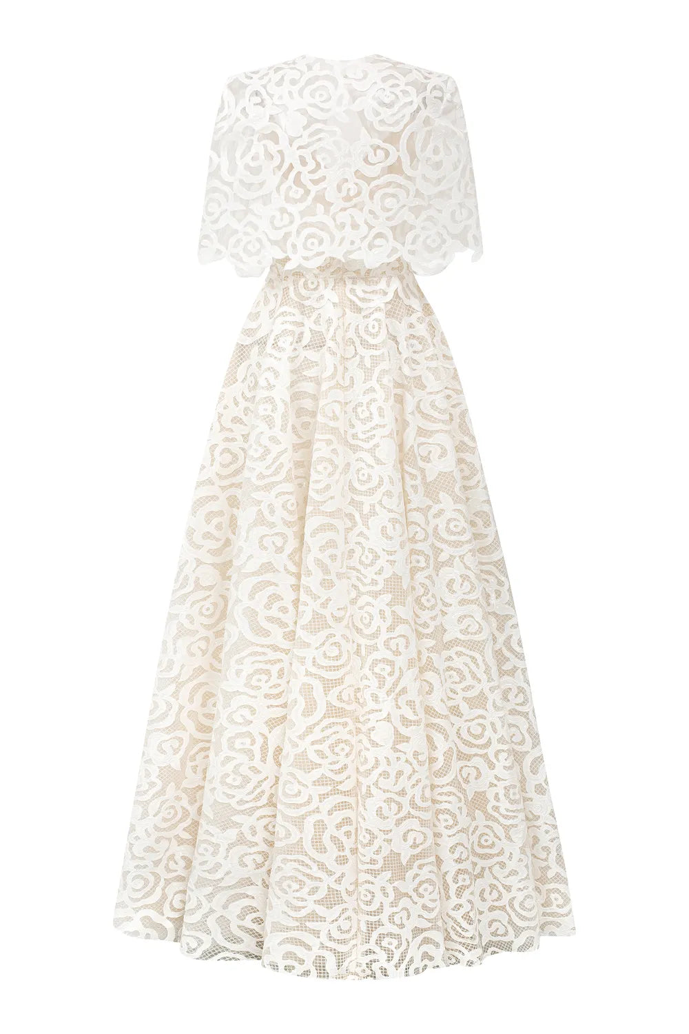 Floral Pattern Lace Cape With Floral A-line Dress Set