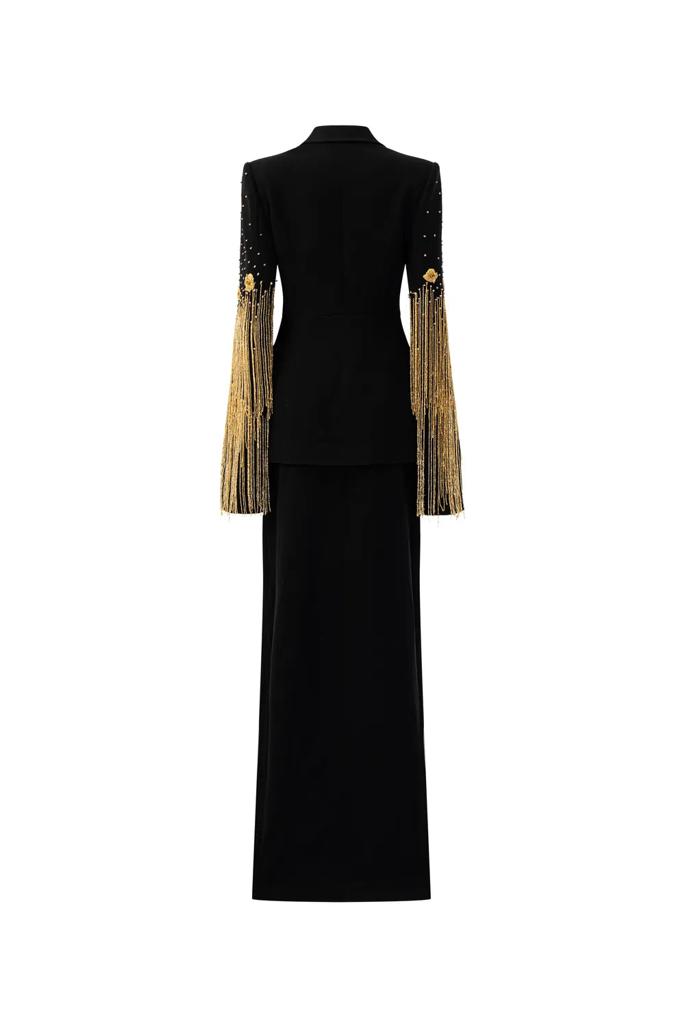 Shawl Lapel Flared Sleeves Blazer With Side Pleated Straight Skirt Set