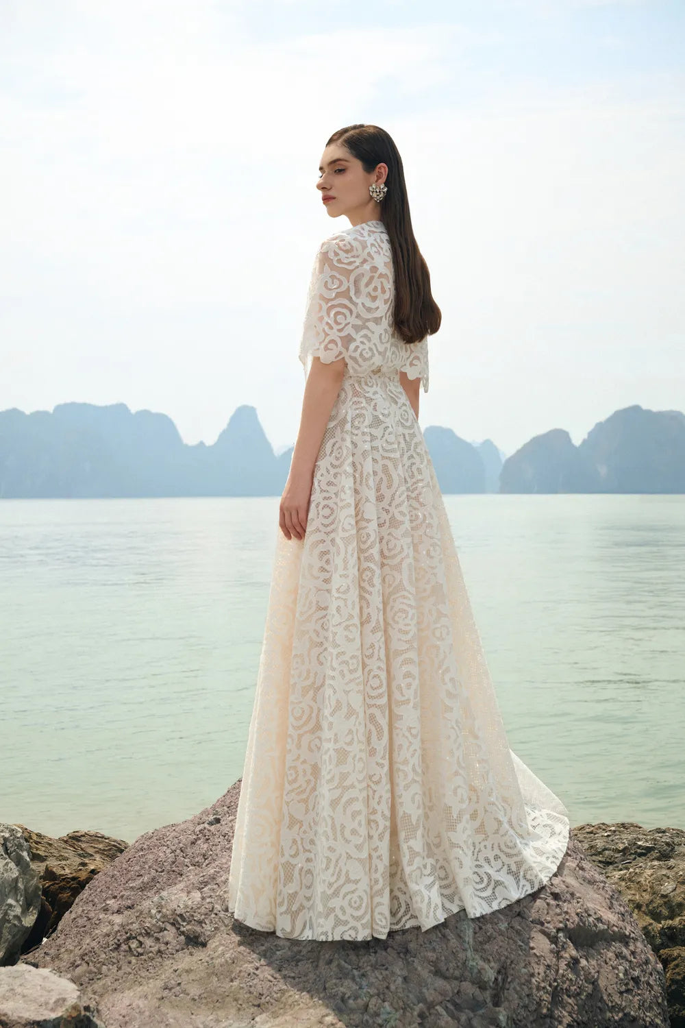 Floral Pattern Lace Cape With Floral A-line Dress Set