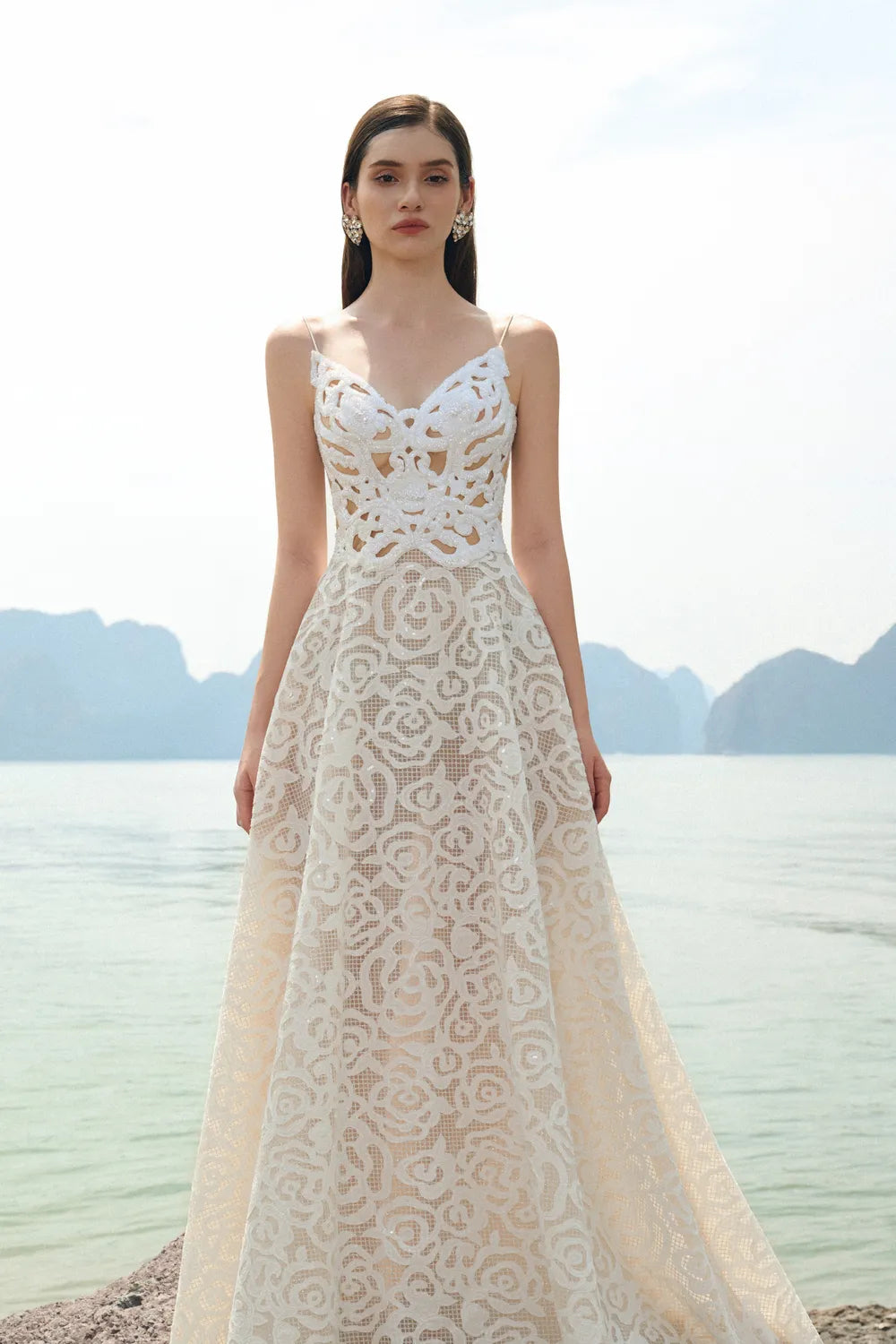 Floral Pattern Lace Cape With Floral A-line Dress Set