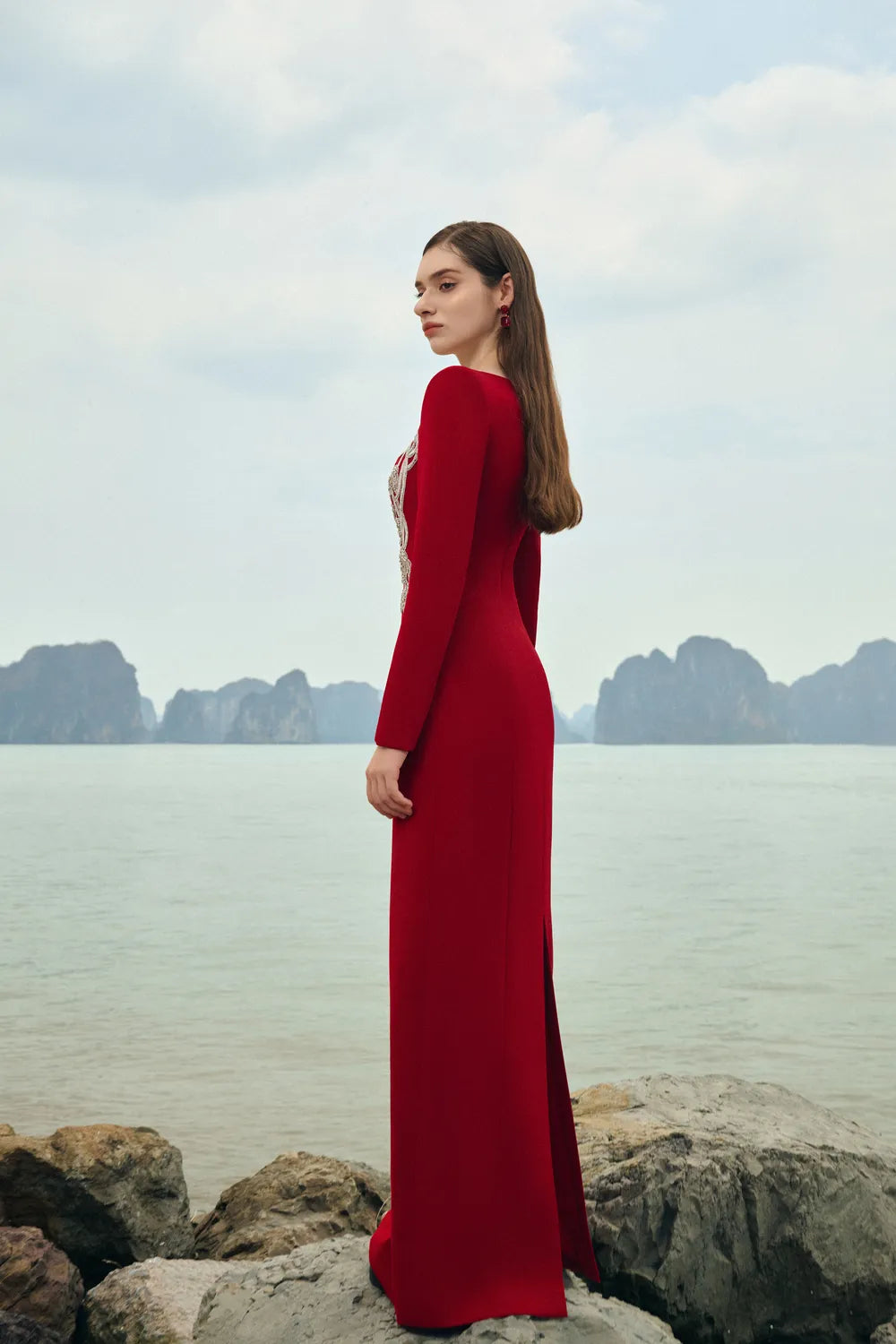 Square Neck Crystal Embellished Straight Dress