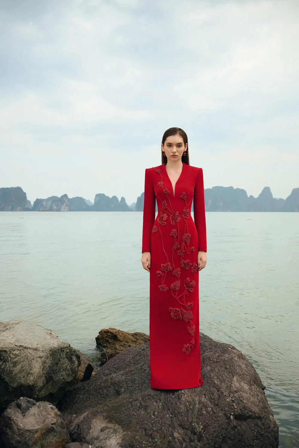 Deep V-Neck Straight Dress