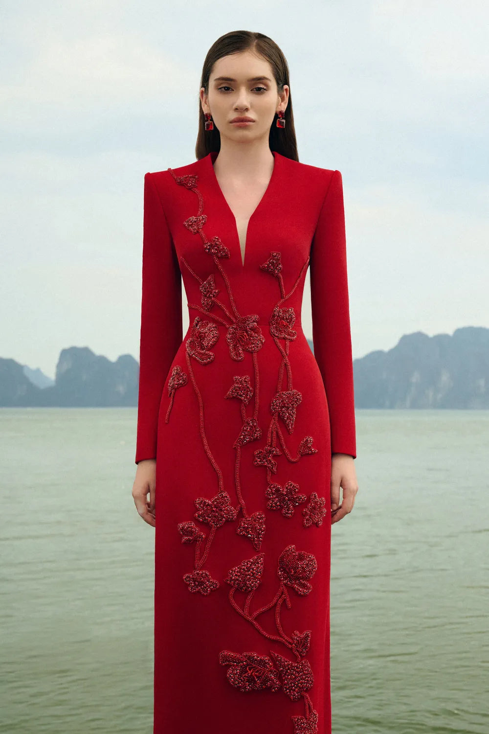 Deep V-Neck Straight Dress