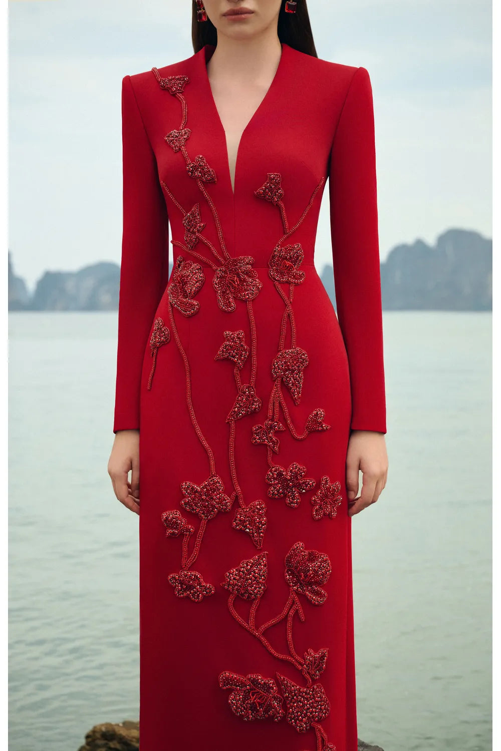 Deep V-Neck Straight Dress