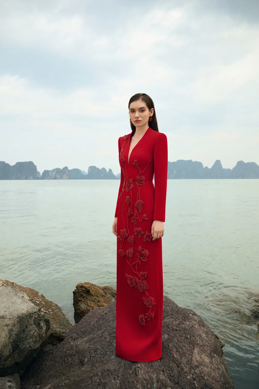 Deep V-Neck Straight Dress