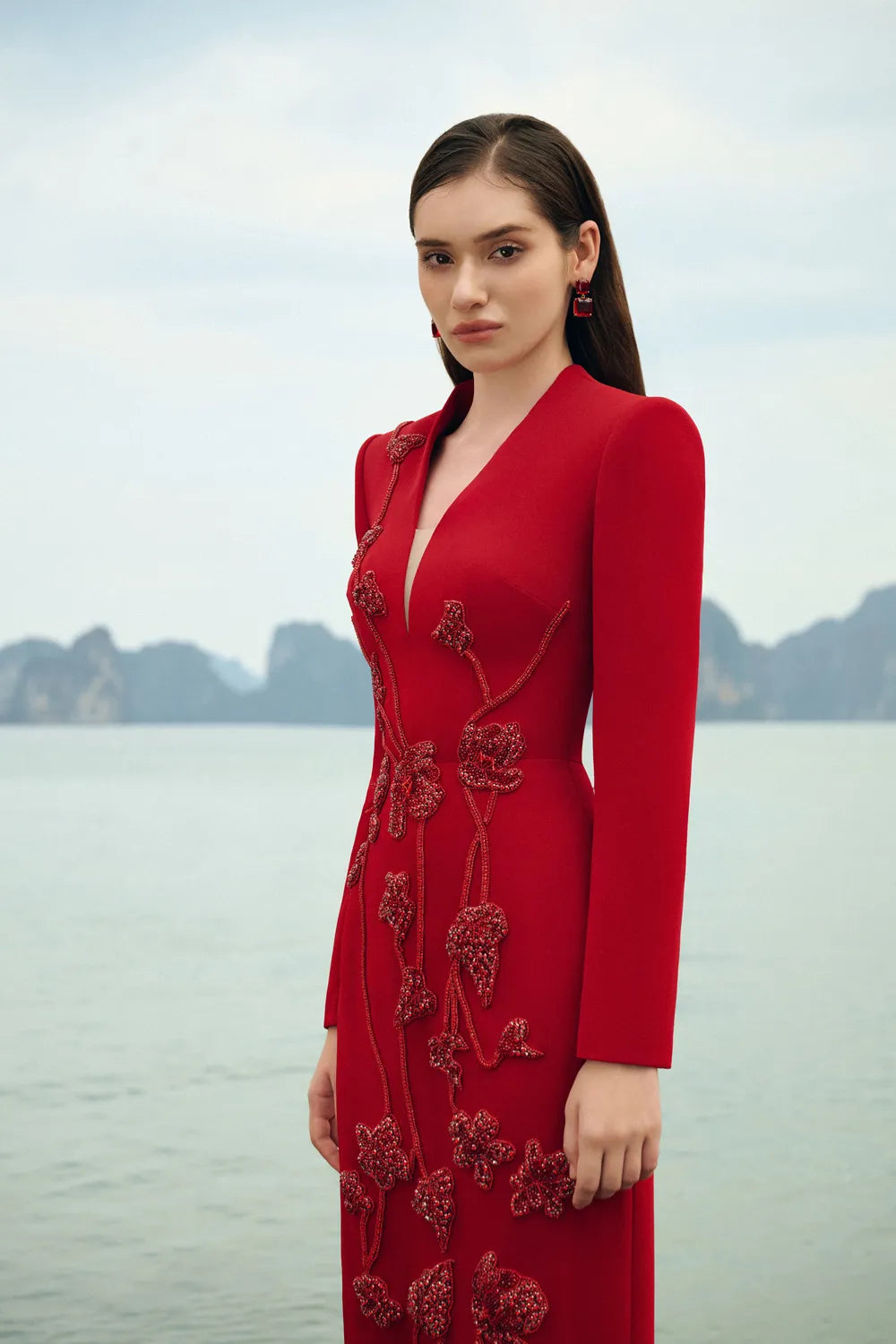 Deep V-Neck Straight Dress