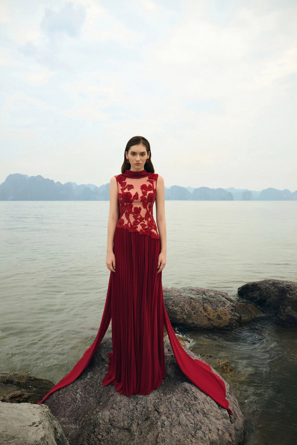 Sleeveless Garden Crystal-Embellished Pleated Dress