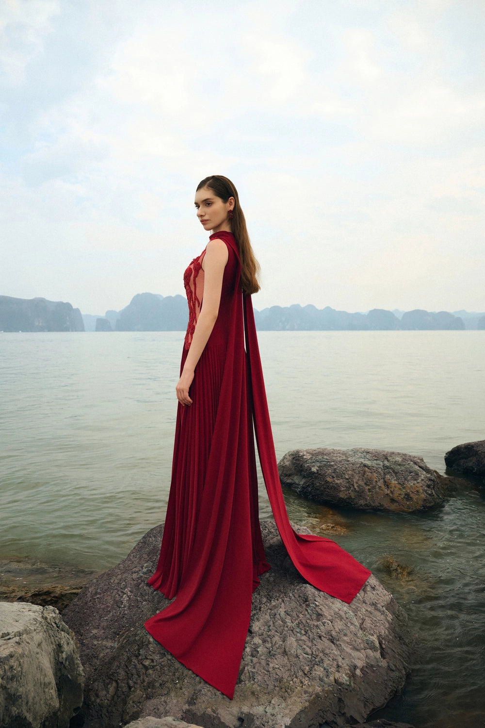 Sleeveless Garden Crystal-Embellished Pleated Dress