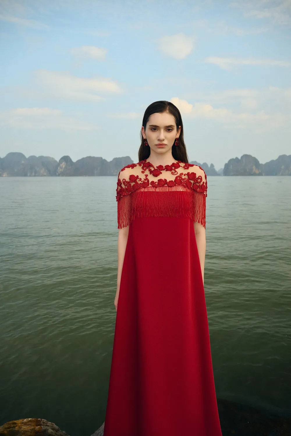 Fringed Short Cape With Wide A-line Dress