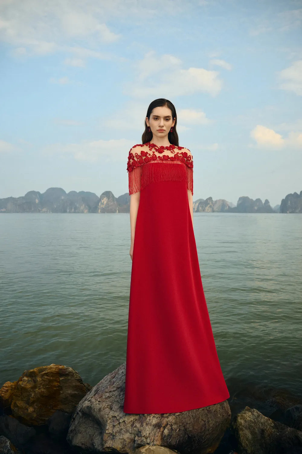 Fringed Short Cape With Wide A-line Dress