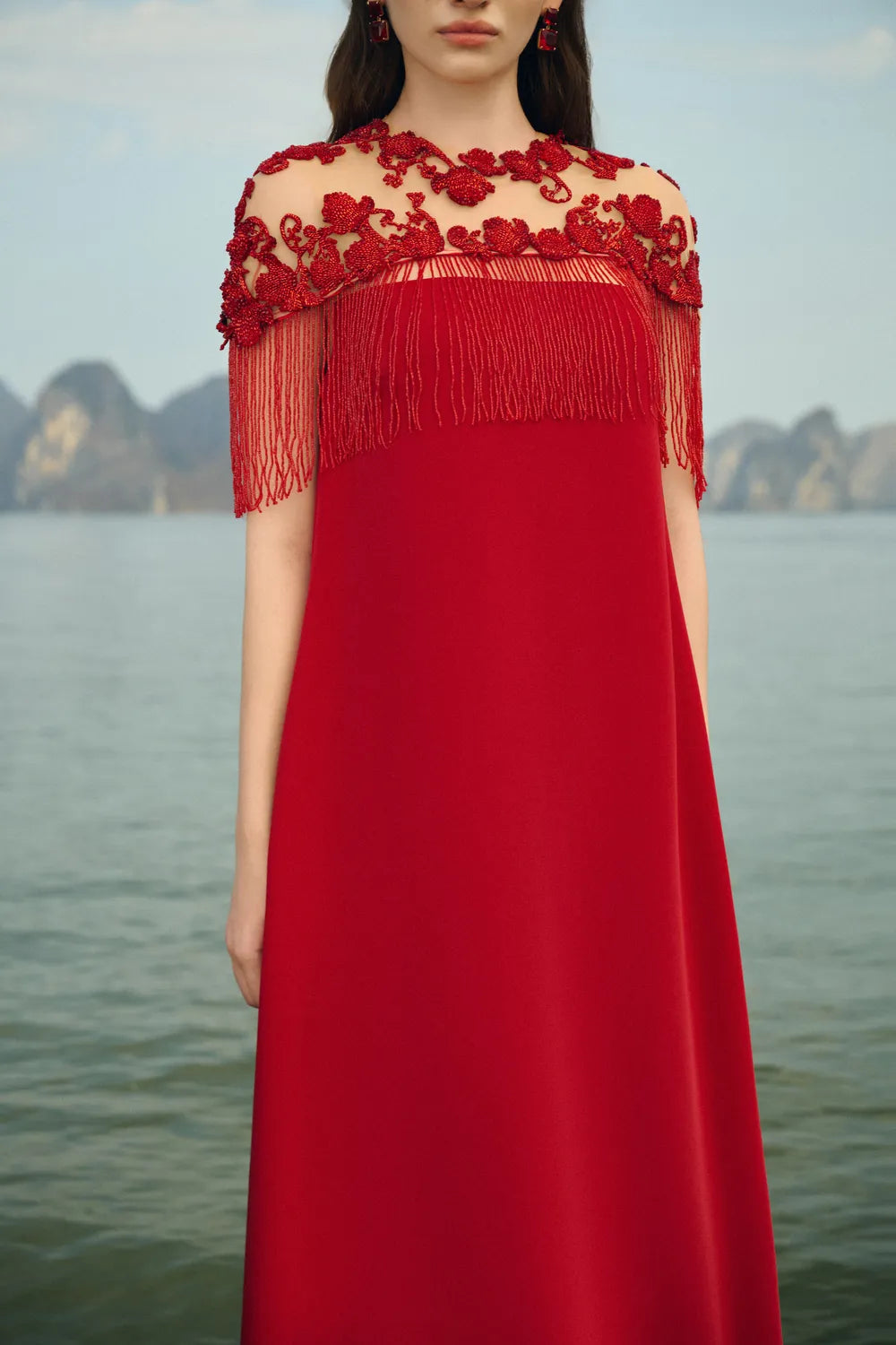 Fringed Short Cape With Wide A-line Dress