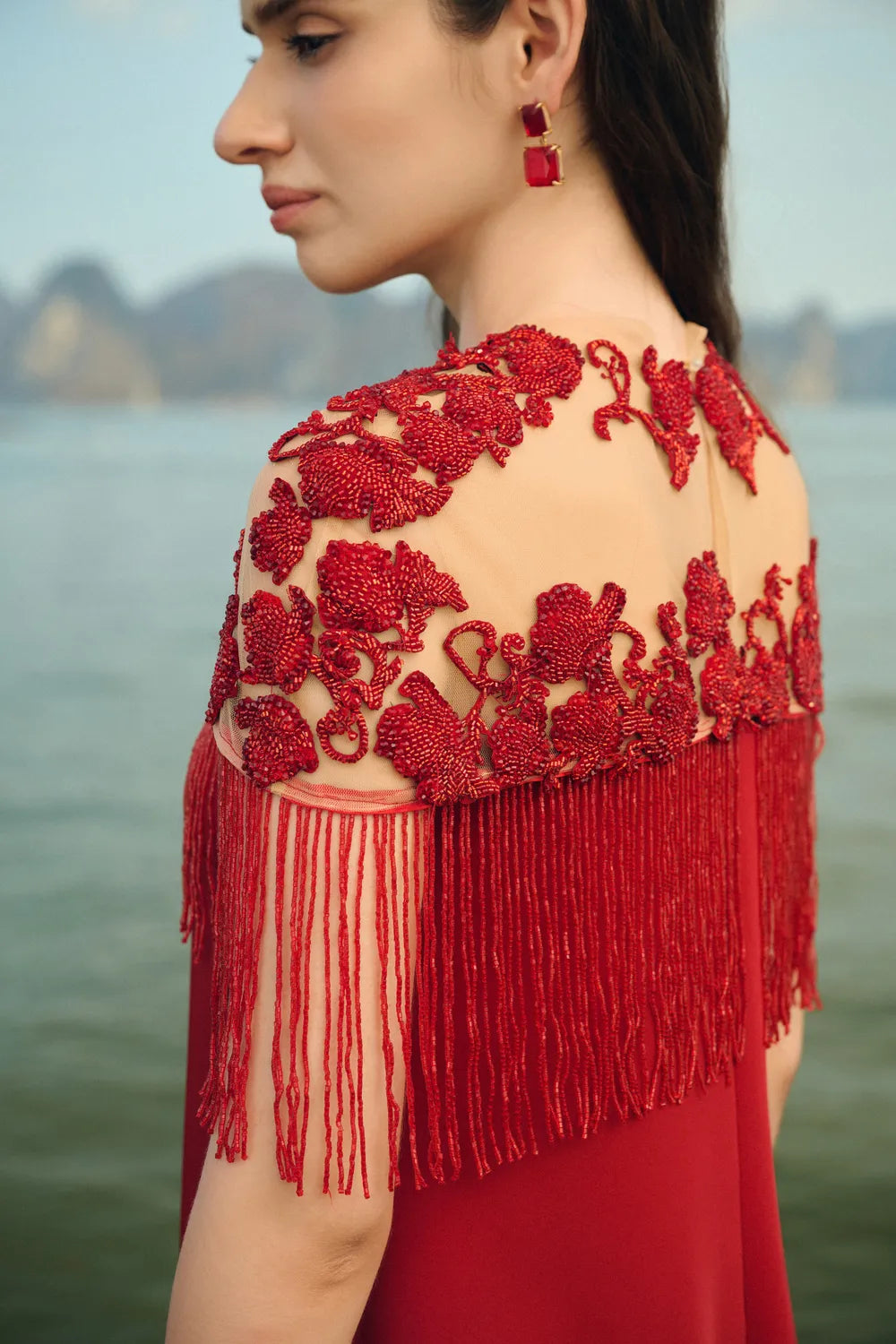 Fringed Short Cape With Wide A-line Dress