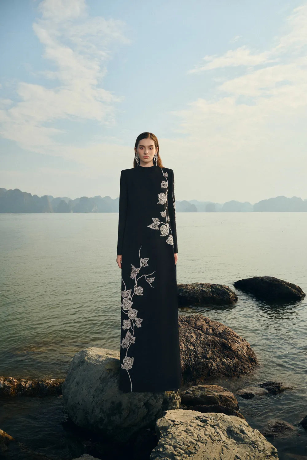 High Neck Symmetric Crystal Embellished Dress