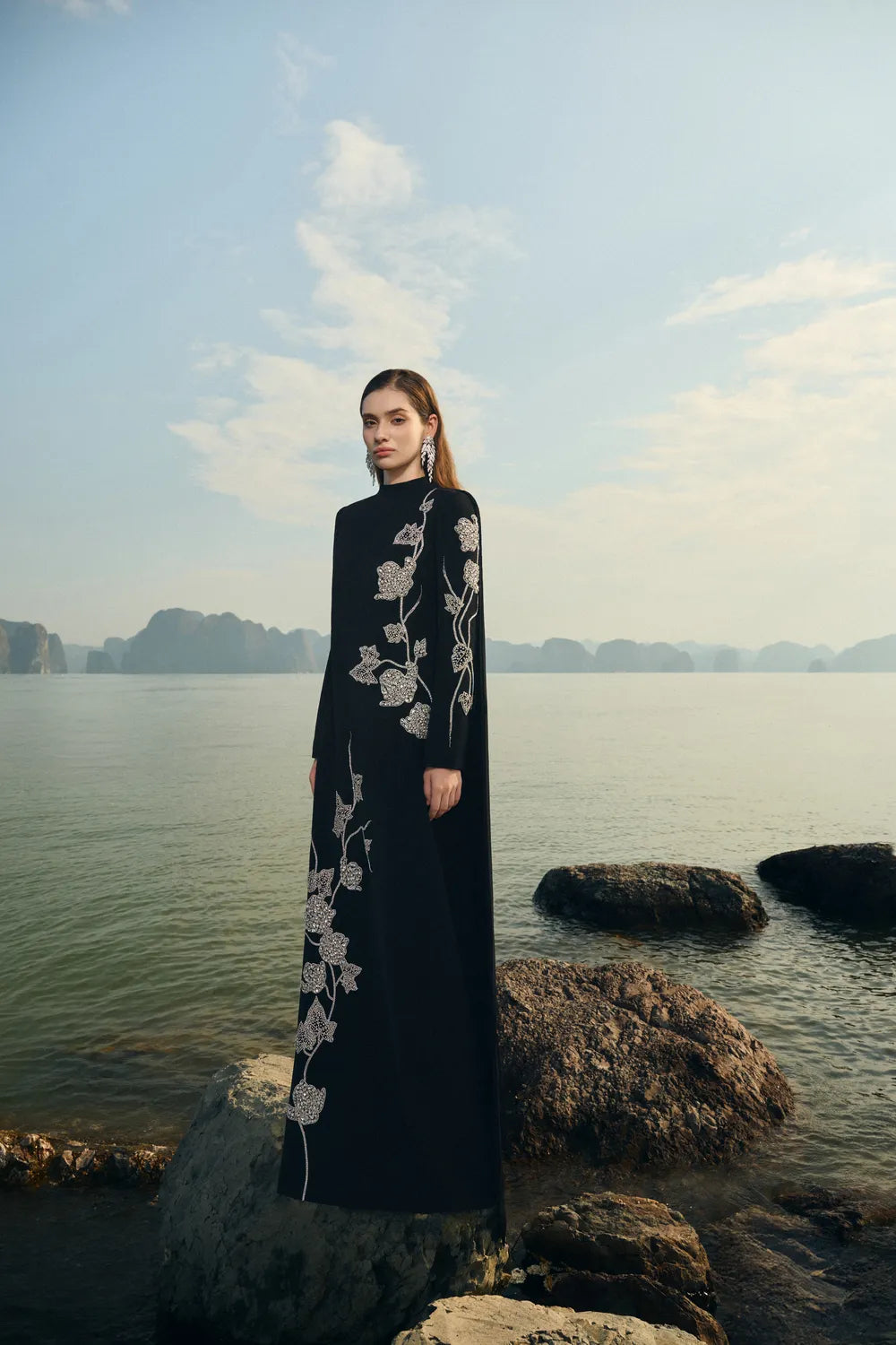 High Neck Symmetric Crystal Embellished Dress