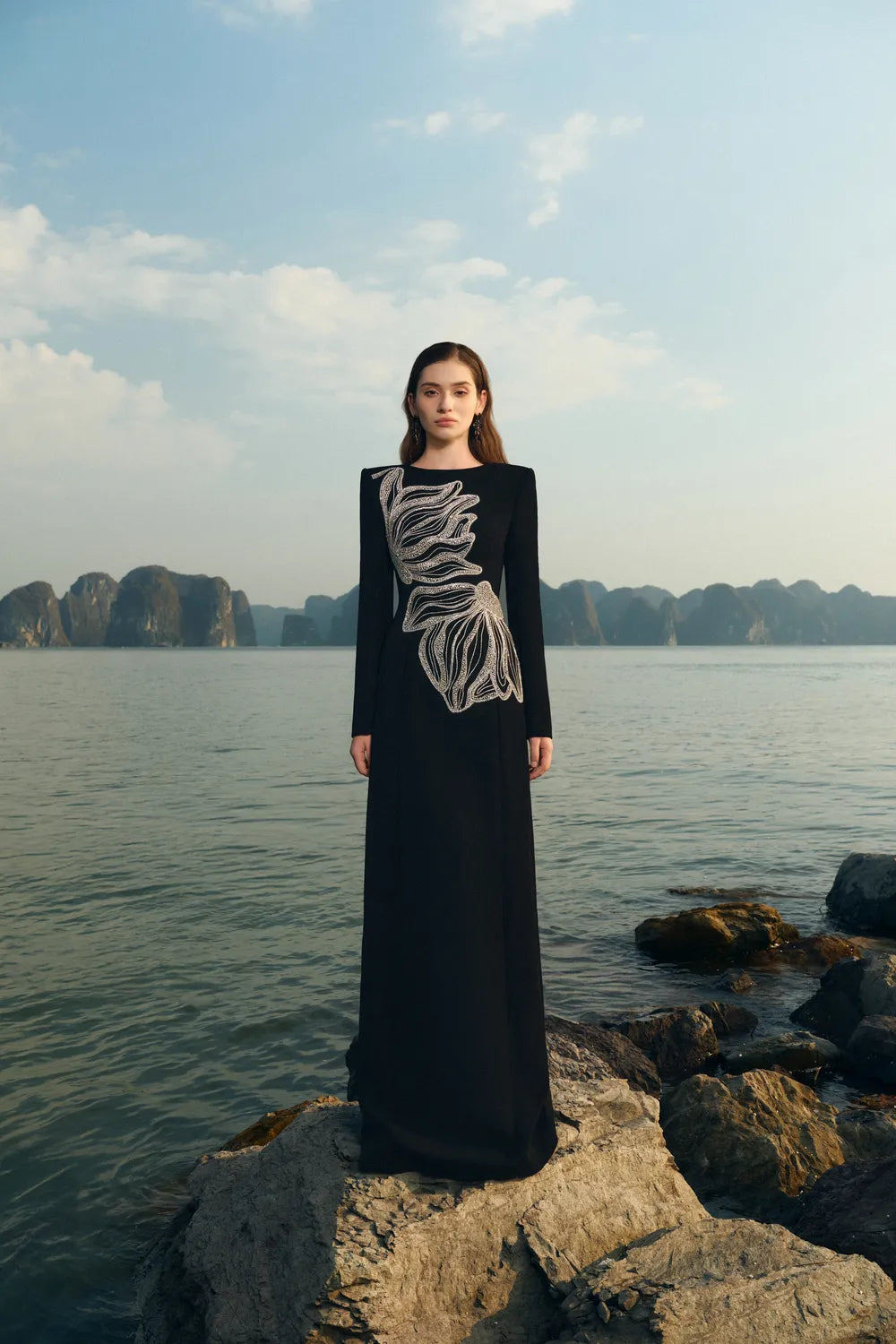 Boat Neck Long Sleeves A-line Dress