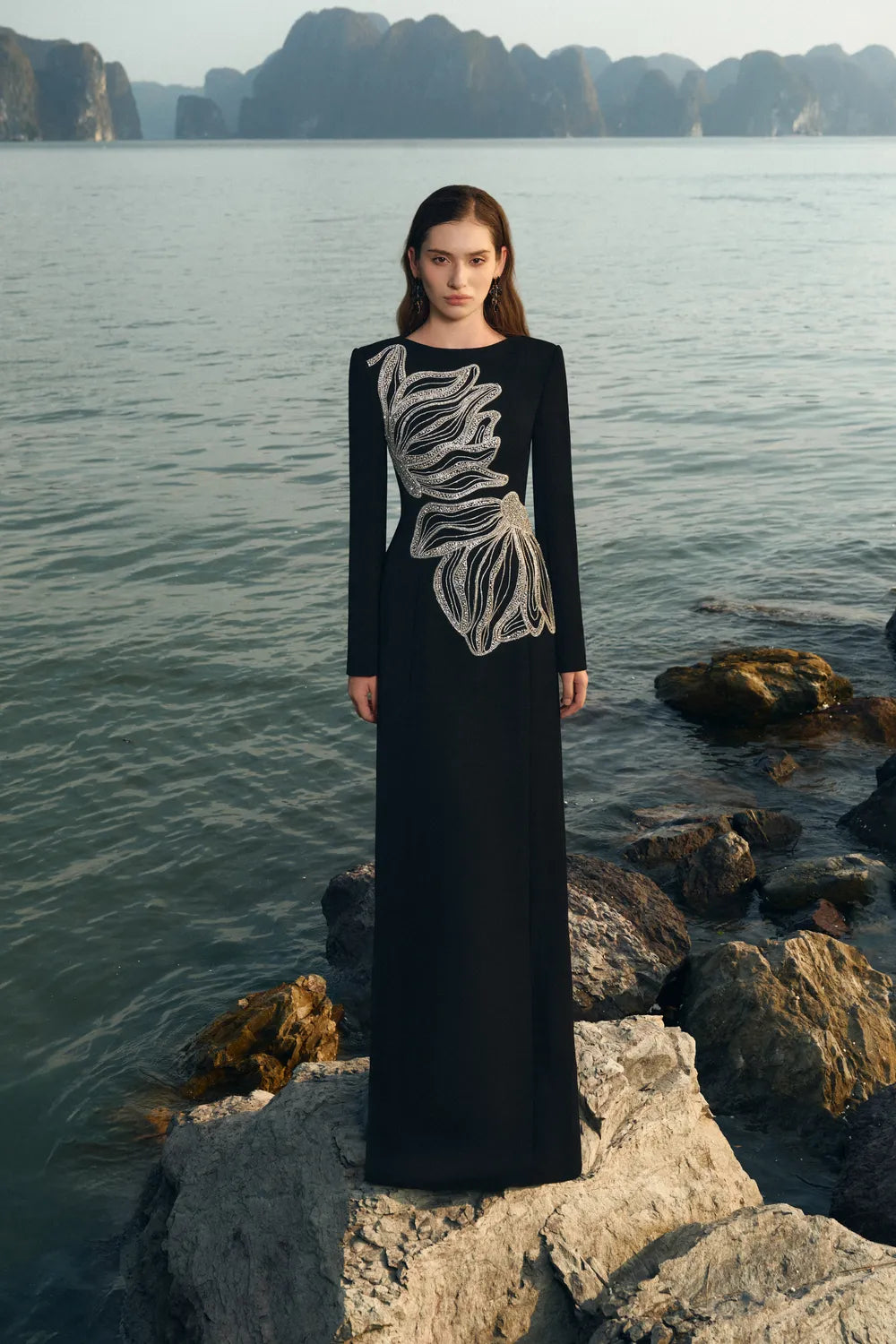 Boat Neck Long Sleeves A-line Dress