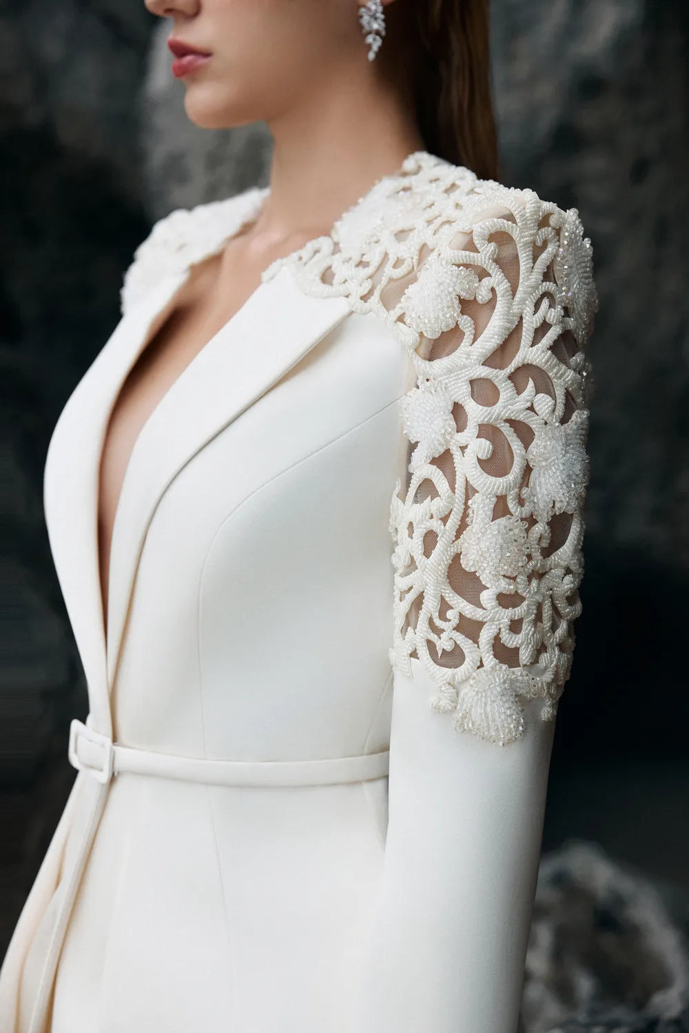 Double Hem Flap Blazer With Box Pleated Flared Skirt Set