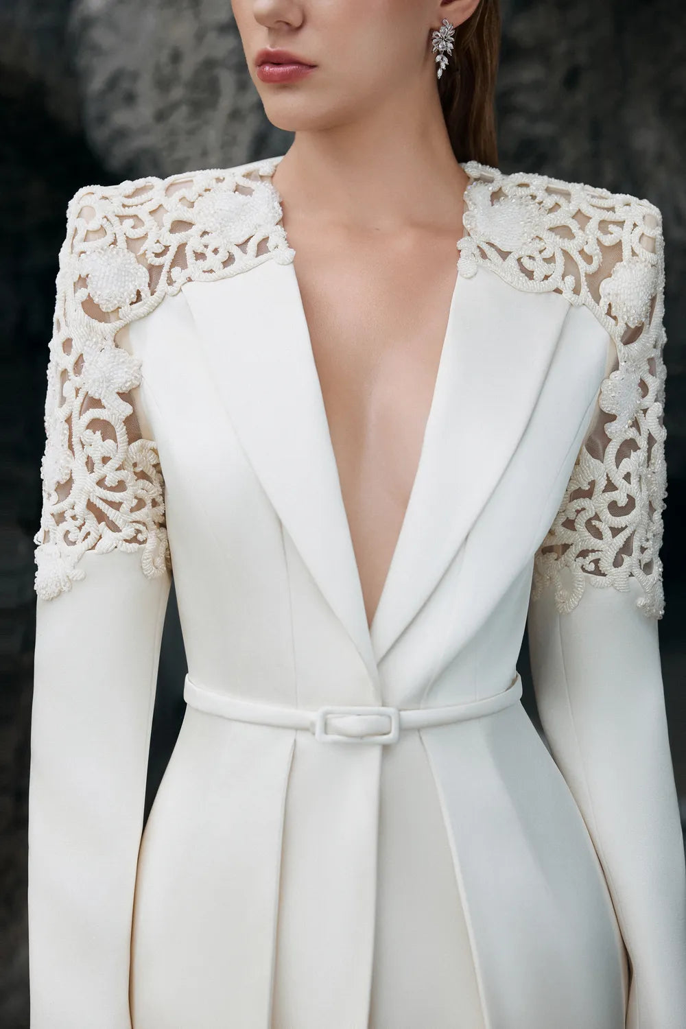 Double Hem Flap Blazer With Box Pleated Flared Skirt Set