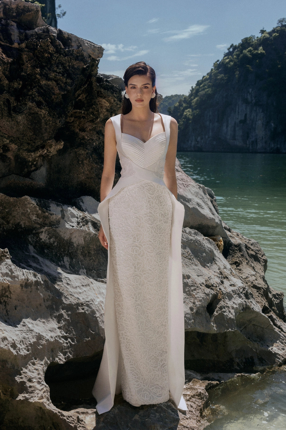 pleated chest dress Sleeveless Long Satin Mermaid Prom Dress
