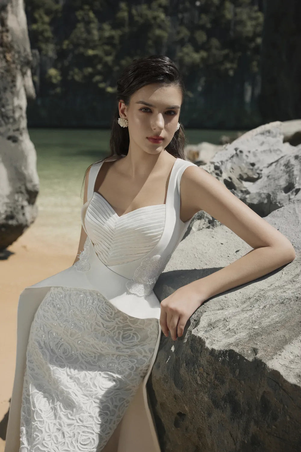 Strappy V-Pleated Chest Stylized Flap Dress