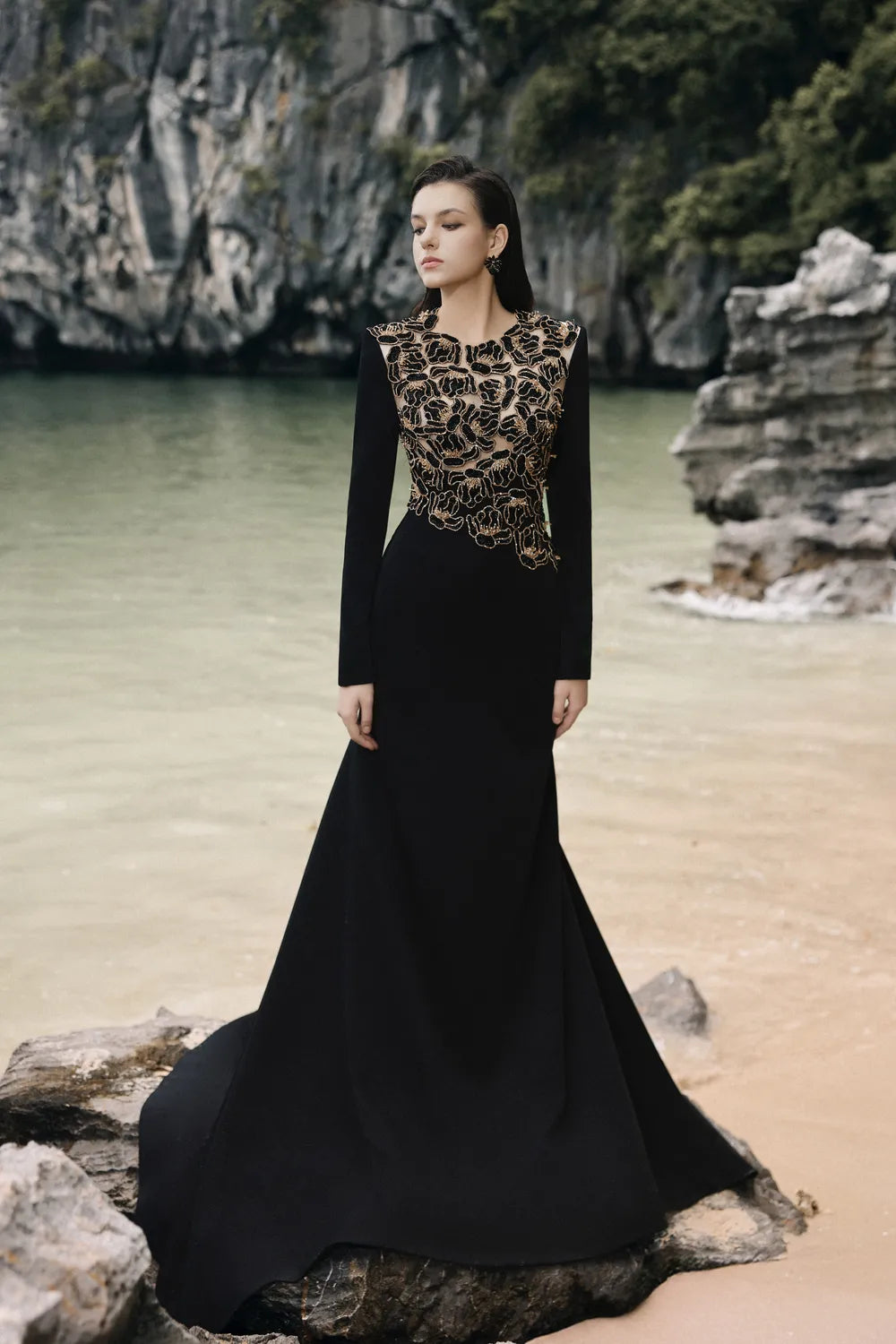 Long Sleeves Floral Embellished Dress