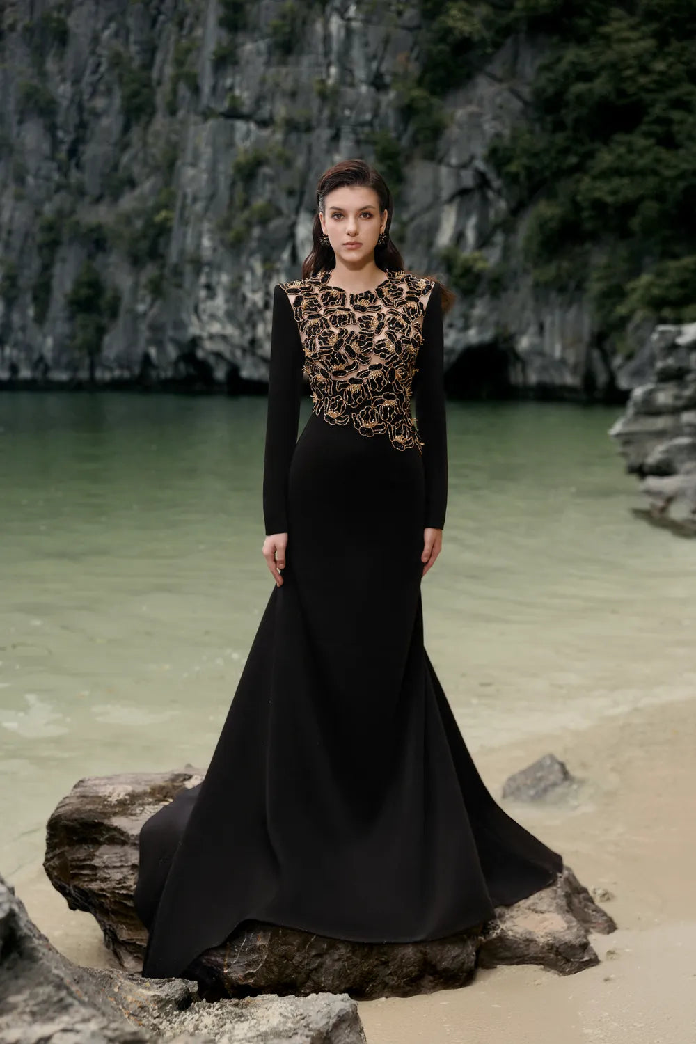 Long Sleeves Floral Embellished Dress