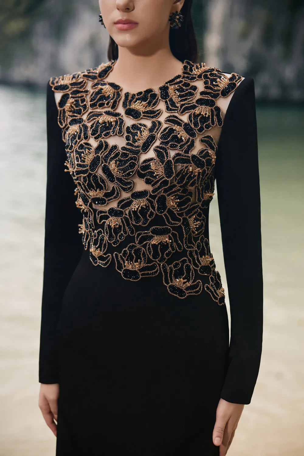 Long Sleeves Floral Embellished Dress