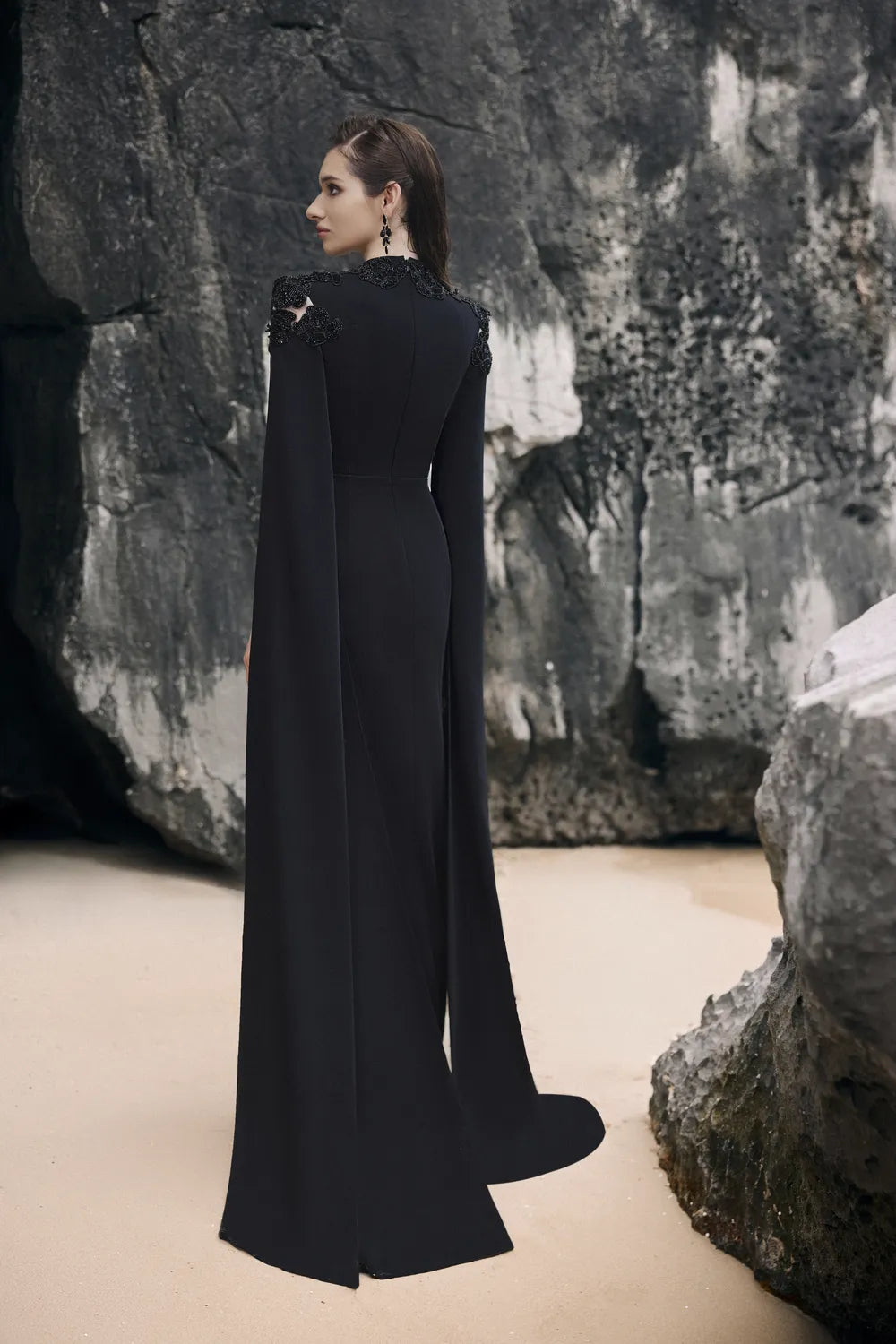 High Neck Cape Sleeves Floral Dress