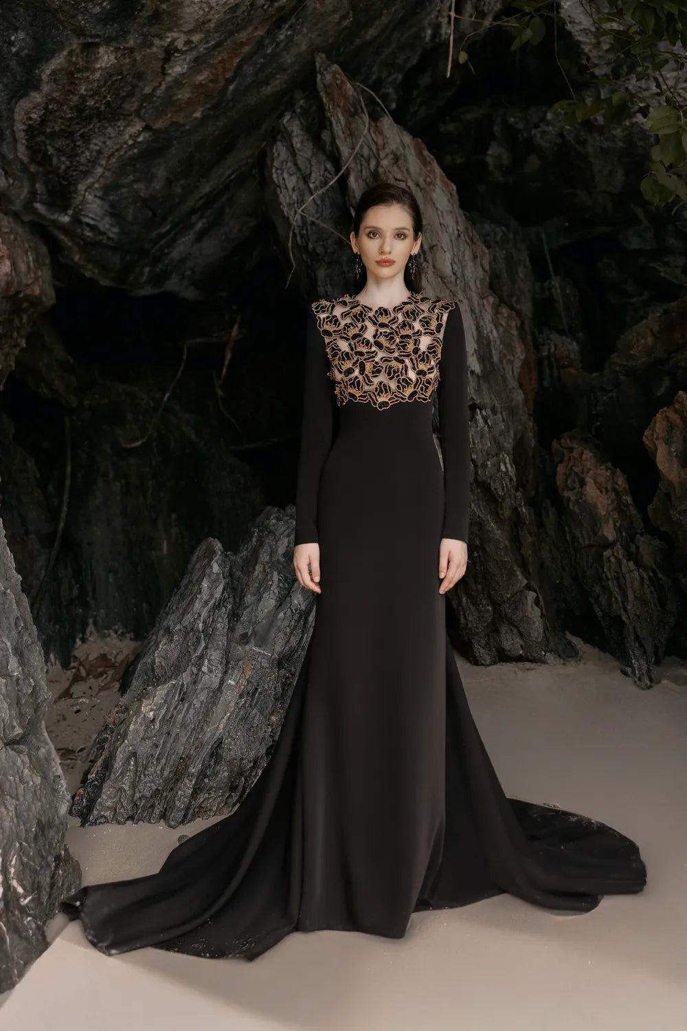 Round Neck Floral Embellished High Low Dress