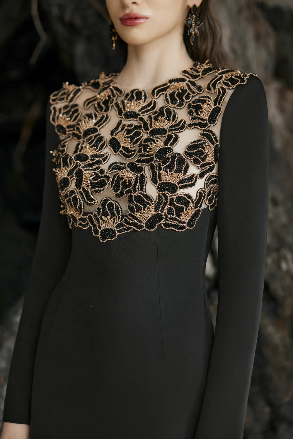 Round Neck Floral Embellished High Low Dress