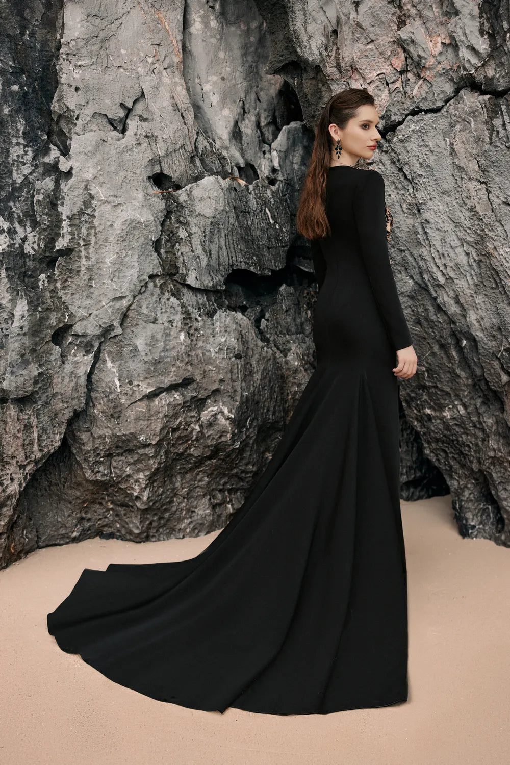 Round Neck Floral Embellished High Low Dress