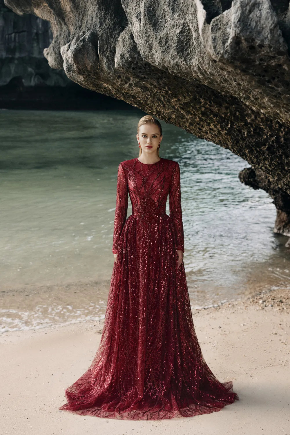 Stylized Embellished Flared Sequin Dress