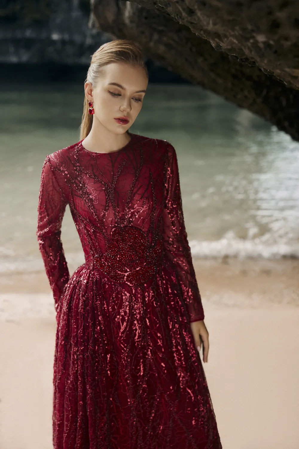 Stylized Embellished Flared Sequin Dress