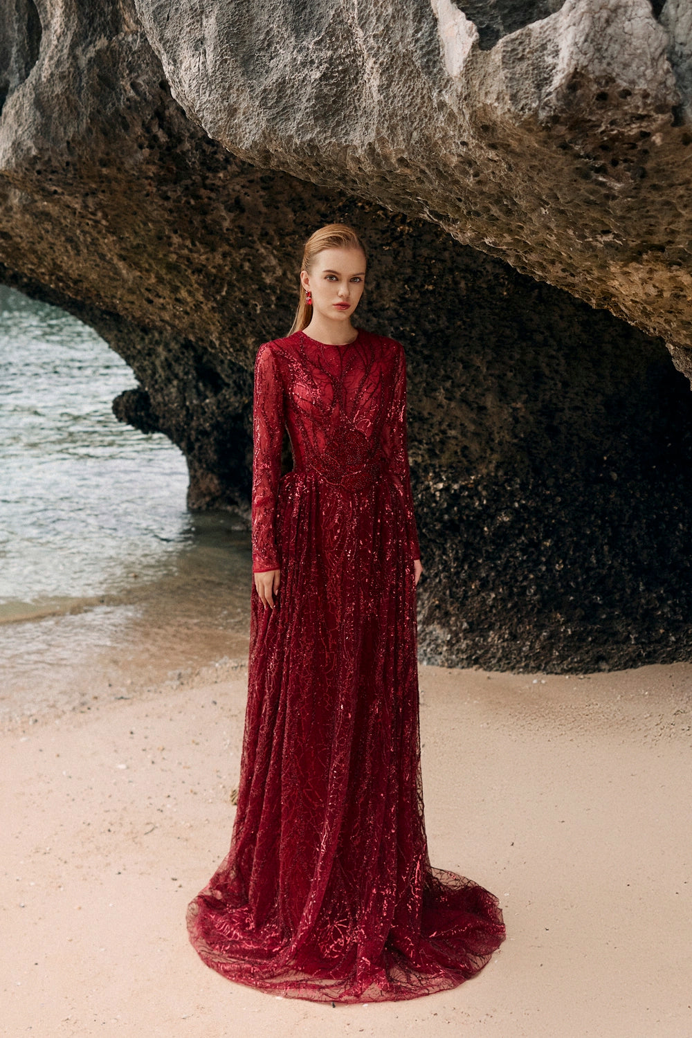 Stylized Embellished Flared Sequin Dress