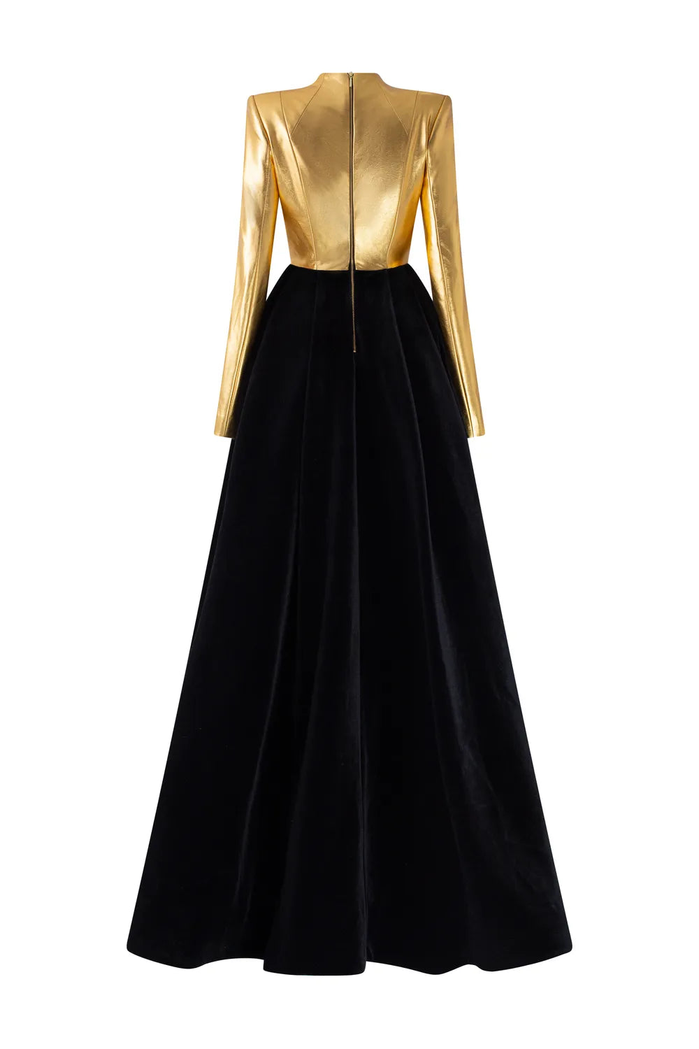 Golden A-line Velvet Dress LUNE DE SOIE Golden A-line Velvet Dress LUNE DE SOIE