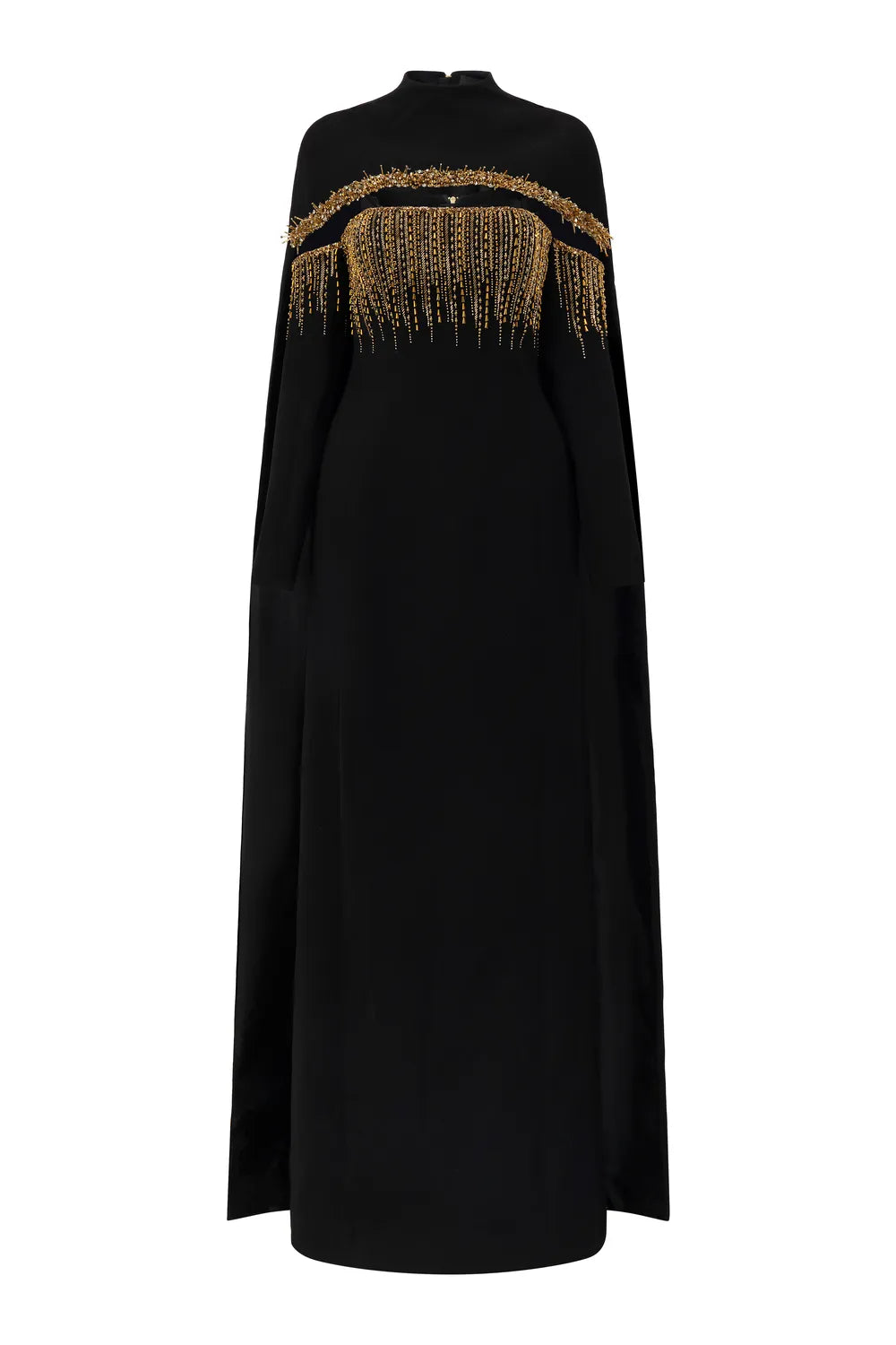 Long Back Curved Cape With Off-Shoulder Long Sleeve Dress Set
